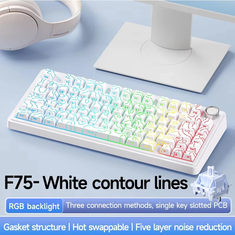 AULA F75Pro Gasket Mounted Wireless Gaming Mechanical Keyboard RGB Customized 75% Layout Side-engraving PBT Keycaps