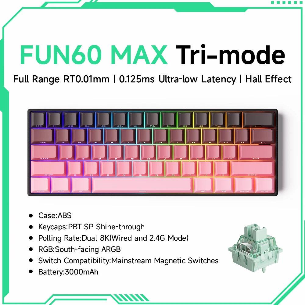 MONSGEEK FUN60 Mechanical Keyboard Magnetic Switch 60% Gaming Keyboard Rapid Trigger 0.01 mm 8K HE/TMR eSports Custom Keyboard
