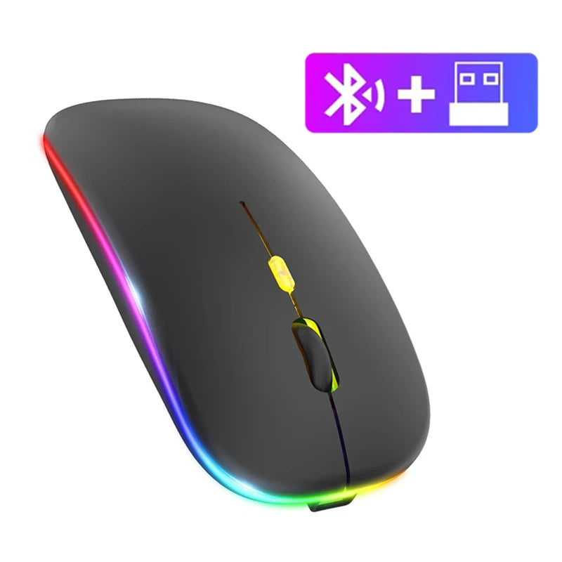 Dual-mode Bluetooth 5.1 Mouse 2.4G Wireless Mouse Rechargeable Silent RGB Backlit Gaming Mouse 1600 DPI Mice for Laptop Tablet