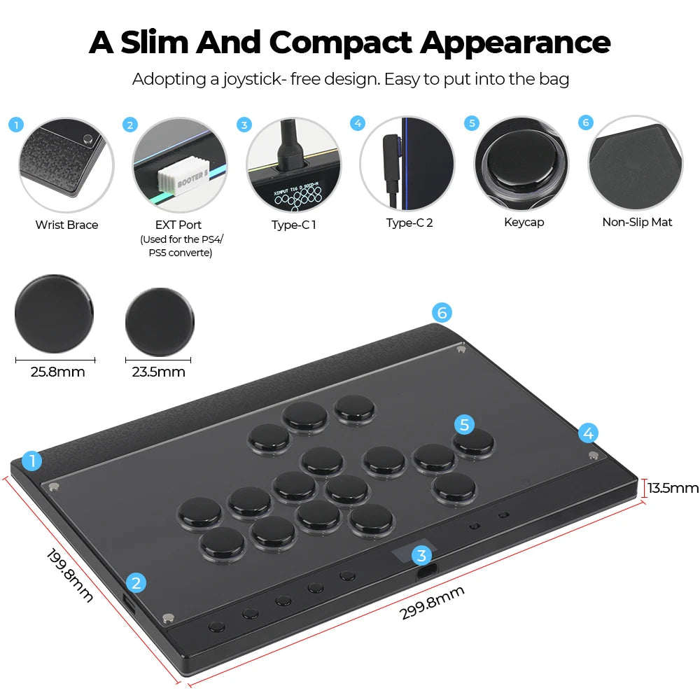 Haute42 C16 Magnetic Hitbox Leverless Arcade Stick Controller For Ps4 /PS5/Switch Button Rim Stickless Hitbox Fightstick