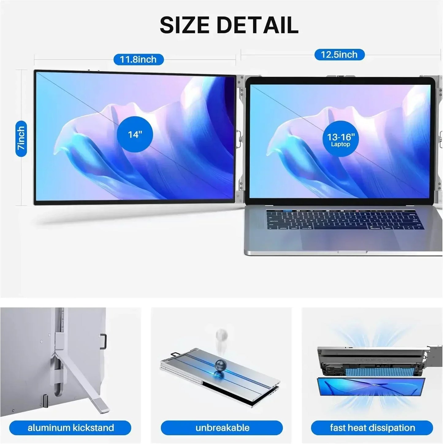 XIANWEI Portable Triple Monitor 14/15 inch Office Double Travel Dual Gaming Folding Extended Display Screen For Laptop Extension