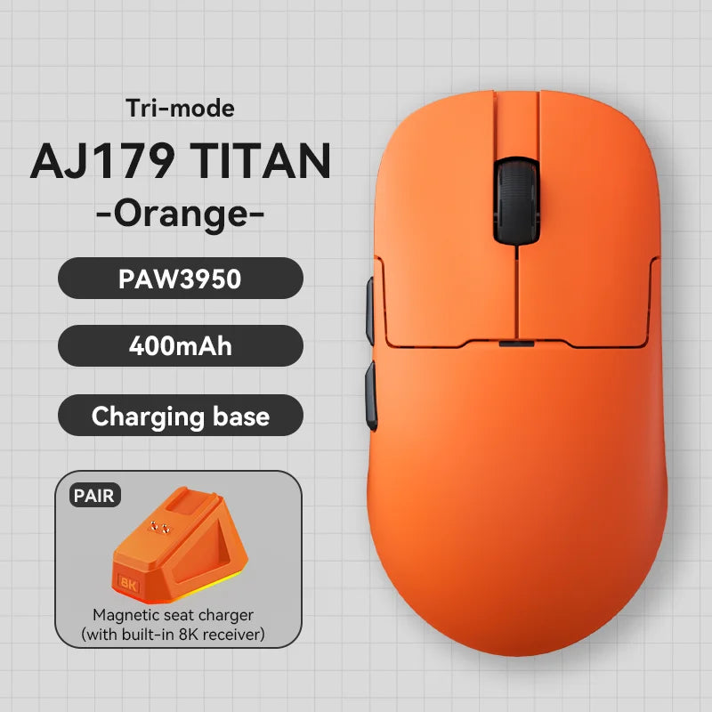 AJAZZ AJ179 APEX PAW3950 3000DPI 8Khz Wireless Gaming Mouse Right Handed Ergonomic Mouse with RGB Magnetic Screen Charging Base