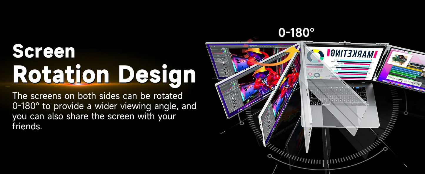 XIANWEI Portable Triple Monitor 14/15 inch Office Double Travel Dual Gaming Folding Extended Display Screen For Laptop Extension