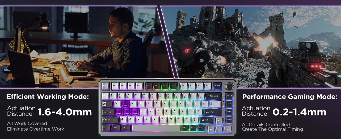 YUNZII RT75 Rapid Trigger Gaming Keyboard, Hall Effect Magnetic Mechanical Keyboards for Gamers, RGB 75% Keyboard for Mac/Win
