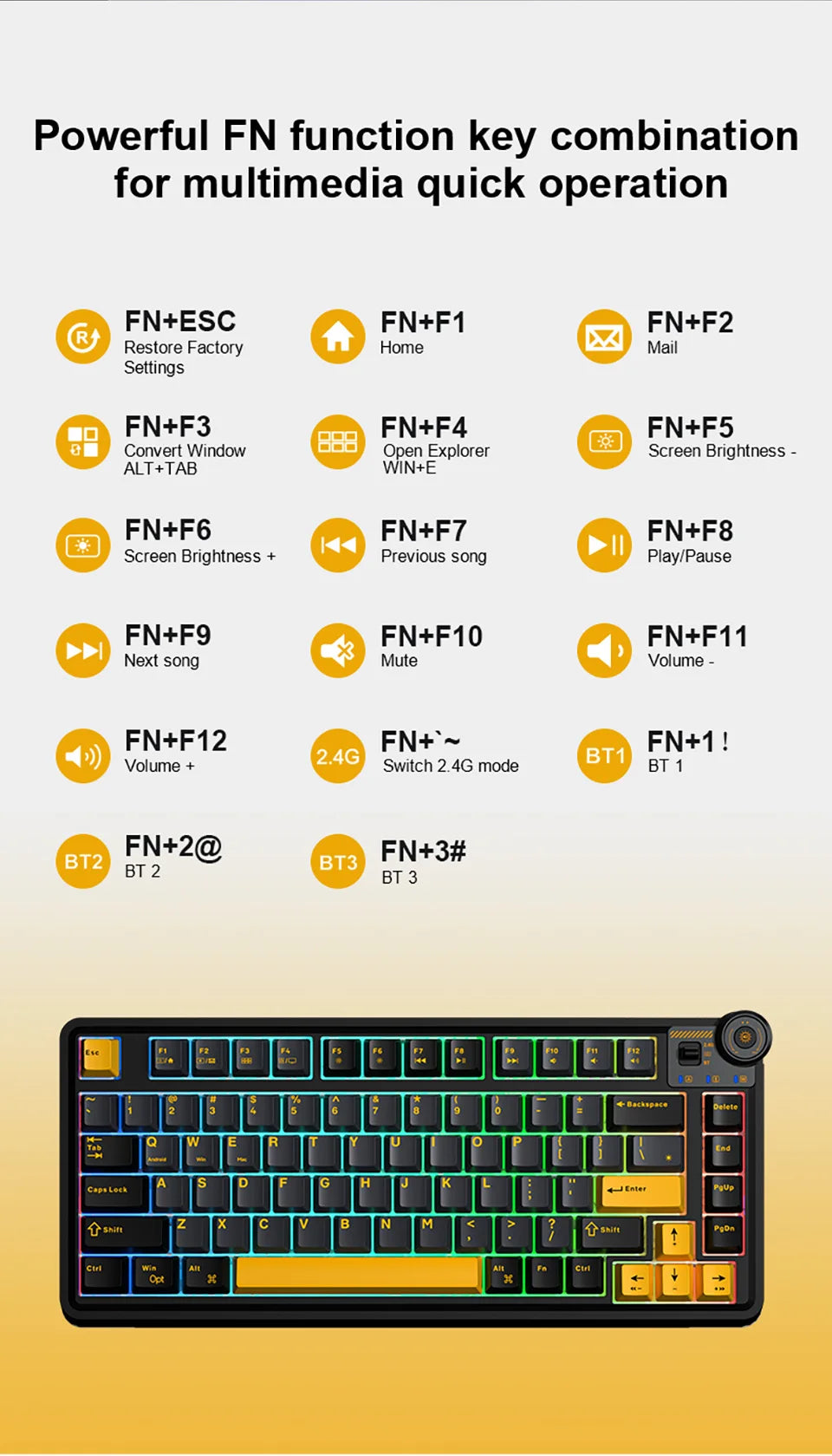 AULA AU75 Esports Gaming Mechanical Keyboard Three Mode 81 Keys PBT Keycap Hot Swappable RGB PC Desktop Typing Wireless Keyboard