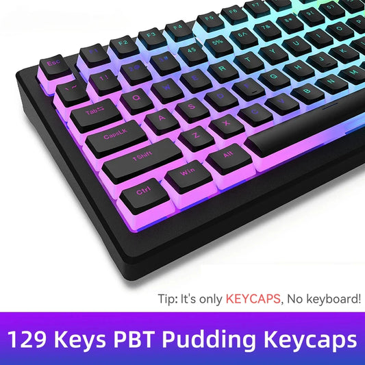 New Pudding PBT Keycaps 129 Keys Double Shot Translucent for 60% 80% 100% Layout OEM Profile for RGB Mechanical Gaming Keyboard