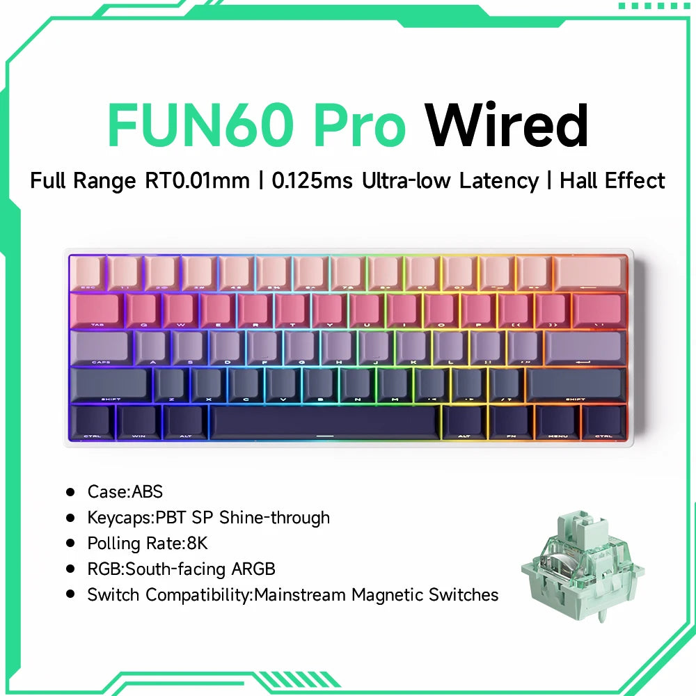 MONSGEEK FUN60 Mechanical Keyboard Magnetic Switch 60% Gaming Keyboard Rapid Trigger 0.01 mm 8K HE/TMR eSports Custom Keyboard