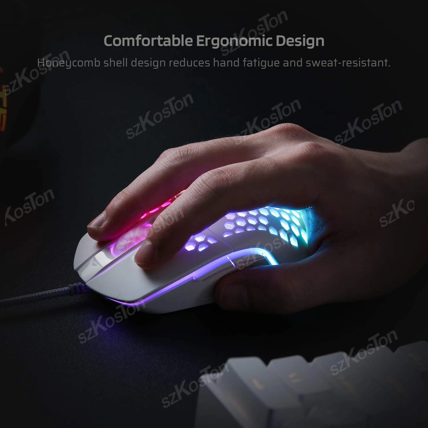 Honeycomb Wired Gaming Mouse RGB Backlight 7200 Adjustable DPI Ergonomic USB Computer Mice for Windows PC & Laptop Gamers