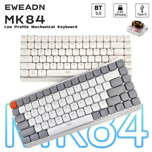 EWEADN MK84 Low Profile Gaming Mechanical Keyboard silent Wireless Bluetooth 3mode Portable Slim Keyboard aluminum alloy panel