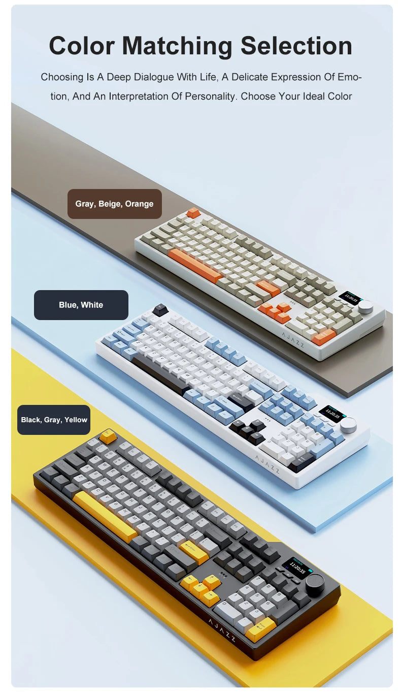 NEW Ajazz AK35I V3 MAX Tri-mode Wired Bluetooth Wireless Gaming Keyboard Gasket Full Key Hot Swap 104 Keys Customized Keyboard