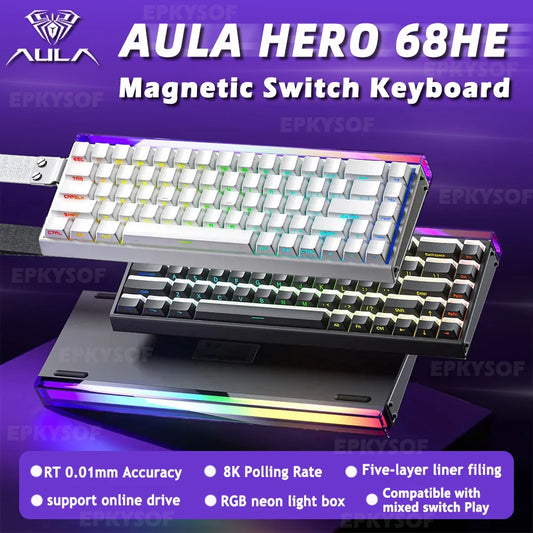 AULA HERO 68HE Magnetic Switch Keyboard RGB Gaming Mechanical Keyboard Rapid Trigger 8K Return Wired Esports Custom Keyboard