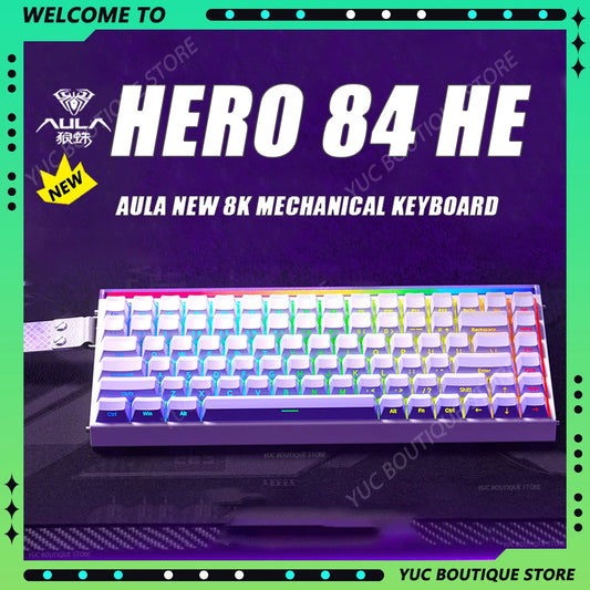 New AULA HERO 84HE 8K INSTOCK Magnetic Switch Gaming Keyboard E-sport Custom RGB Mechanical Keyboard Ergonomics Game Accessories