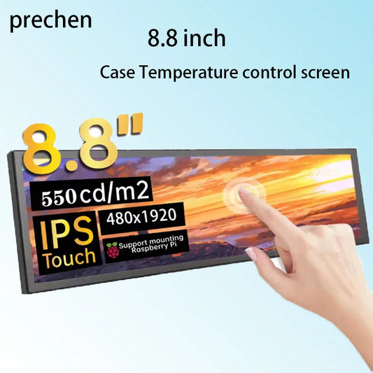 Long strip mainframe temperature control display mobile phone and computer secondary screen 8.8-inch touch screen