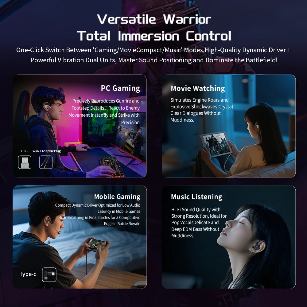 CVJ Shadow Blade In Ear Earphones 1DD+1 Vibration Switch Adjustable Gaming ports in-ear typec Hifi Headphones konoka Mermaid2
