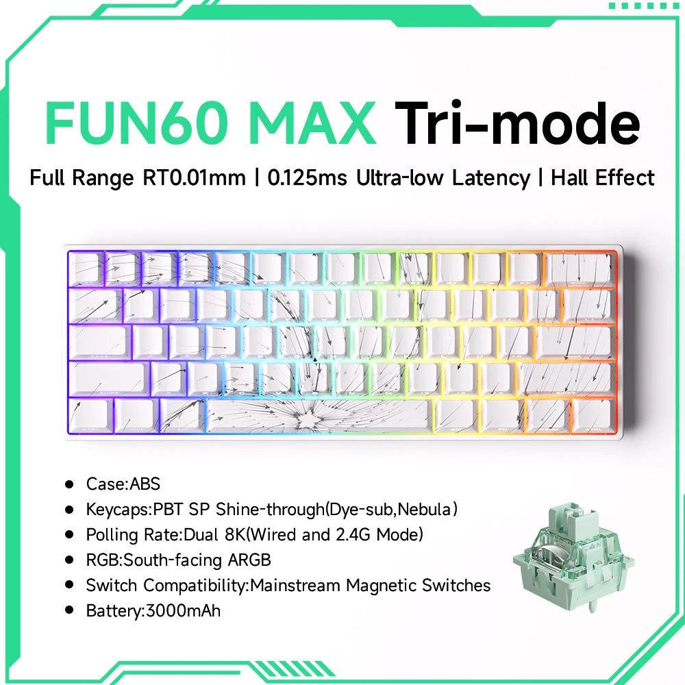MONSGEEK FUN60 Mechanical Keyboard Magnetic Switch 60% Gaming Keyboard Rapid Trigger 0.01 mm 8K HE/TMR eSports Custom Keyboard