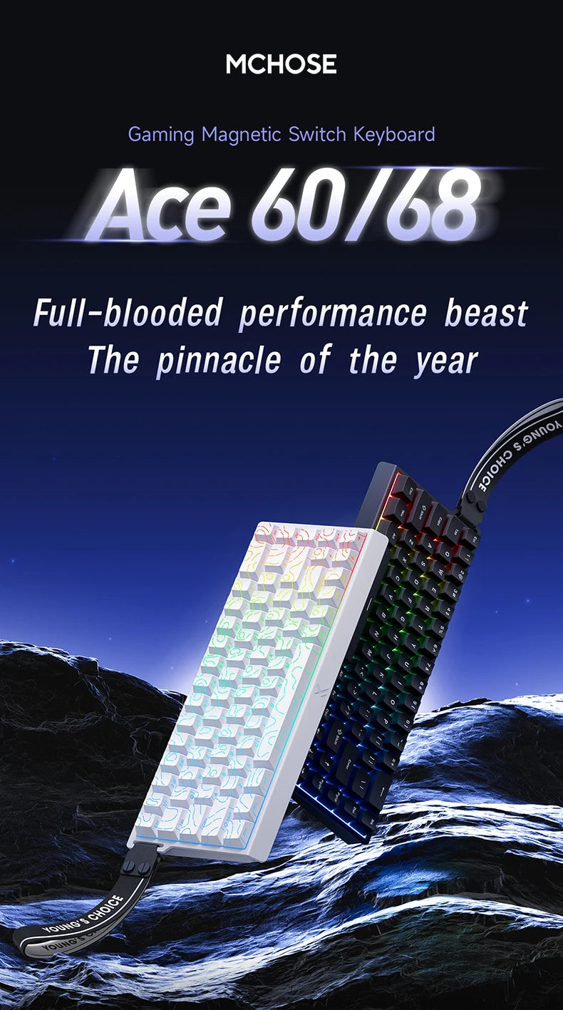 ACE60 Pro MCHOSE ACE68 Magnetic Keyboard Wired Mechanical for Gaming 0.01mm RapidTrigg 8000Hz SOCD/Rs 0.125ms 128K Sampling Rate