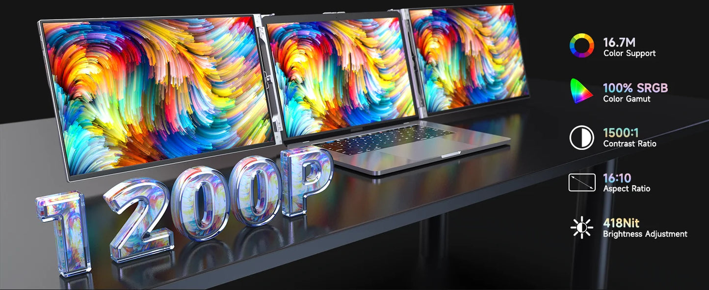 XIANWEI Portable Triple Monitor 14/15 inch Office Double Travel Dual Gaming Folding Extended Display Screen For Laptop Extension