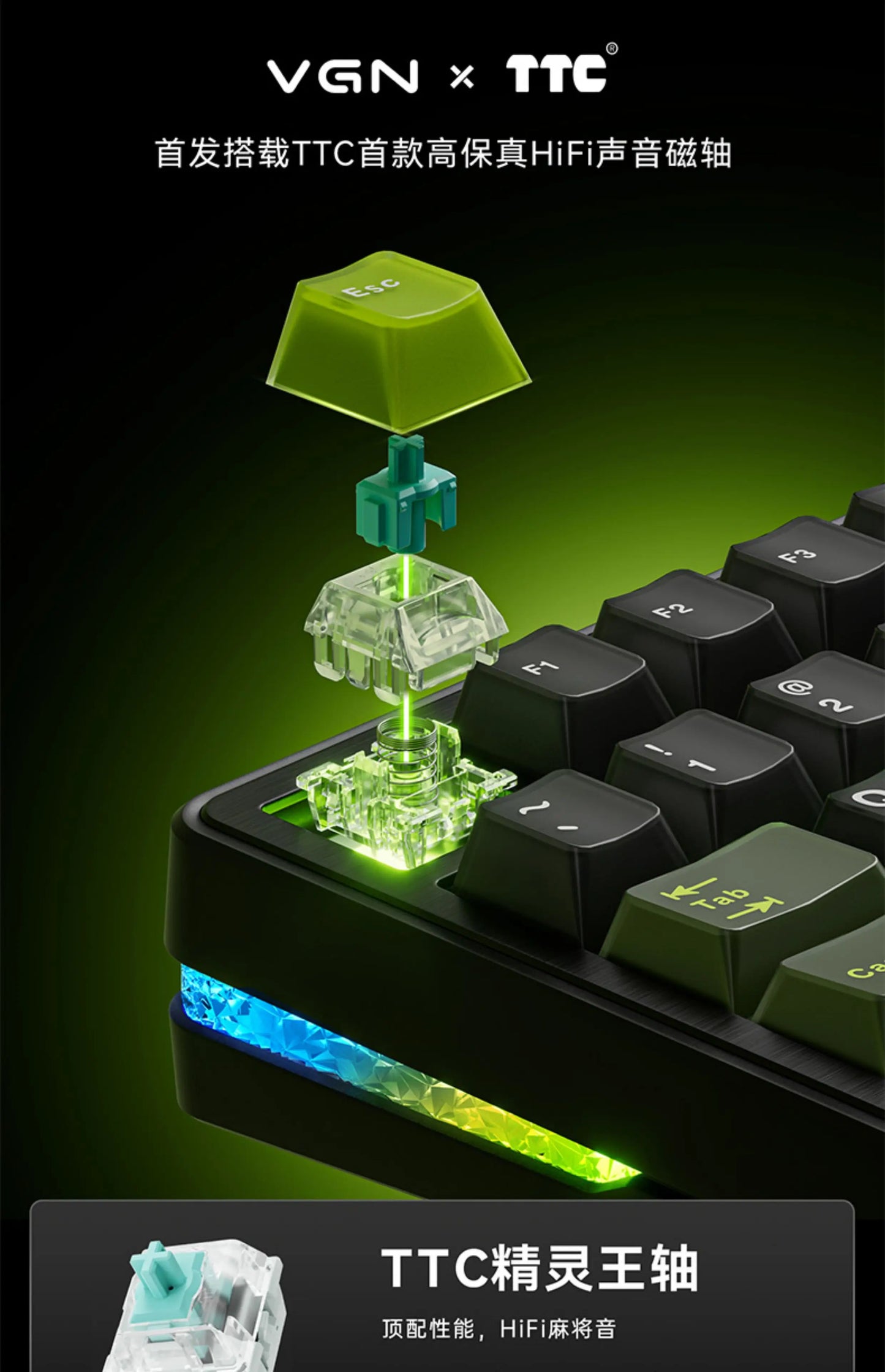 New VGN Ultra Pro He Neon Series Three-Mode Wireless Bluetooth Magnetic Axis Gaming Gasket Hot-Swappable Rgb Mechanical Keyboar