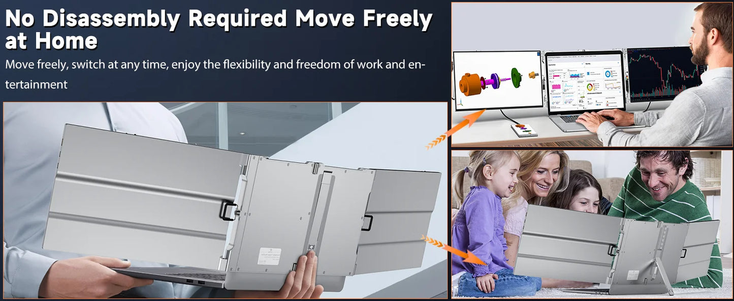 XIANWEI Portable Triple Monitor 14/15 inch Office Double Travel Dual Gaming Folding Extended Display Screen For Laptop Extension