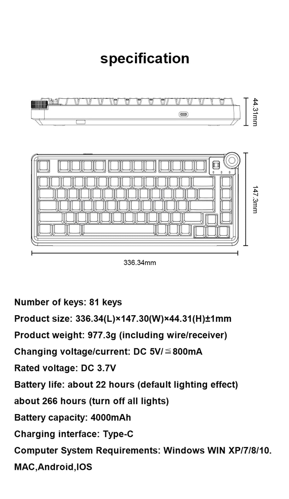 AULA AU75 Esports Gaming Mechanical Keyboard Three Mode 81 Keys PBT Keycap Hot Swappable RGB PC Desktop Typing Wireless Keyboard