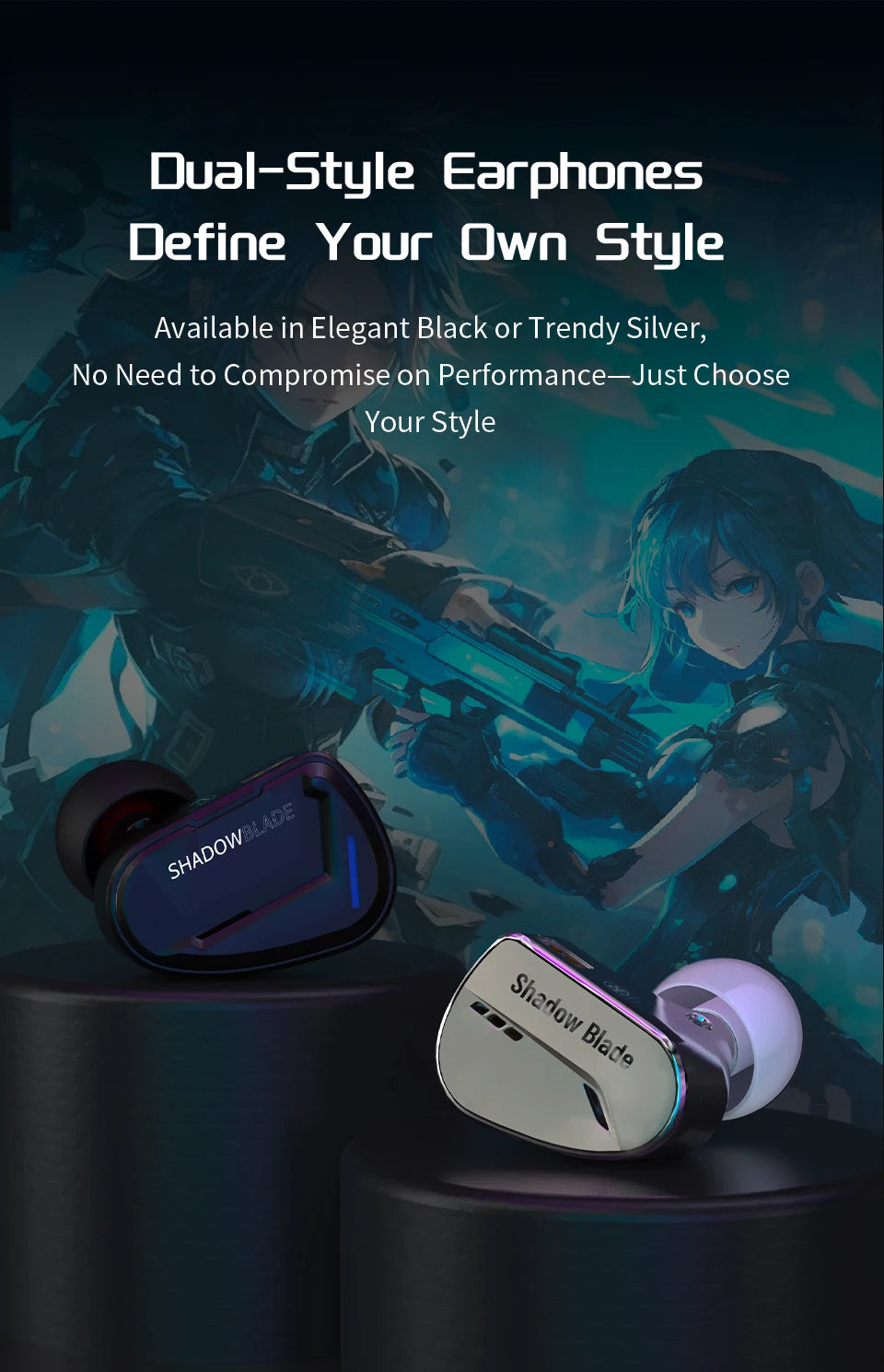 CVJ Shadow Blade In Ear Earphones 1DD+1 Vibration Switch Adjustable Gaming ports in-ear typec Hifi Headphones konoka Mermaid2