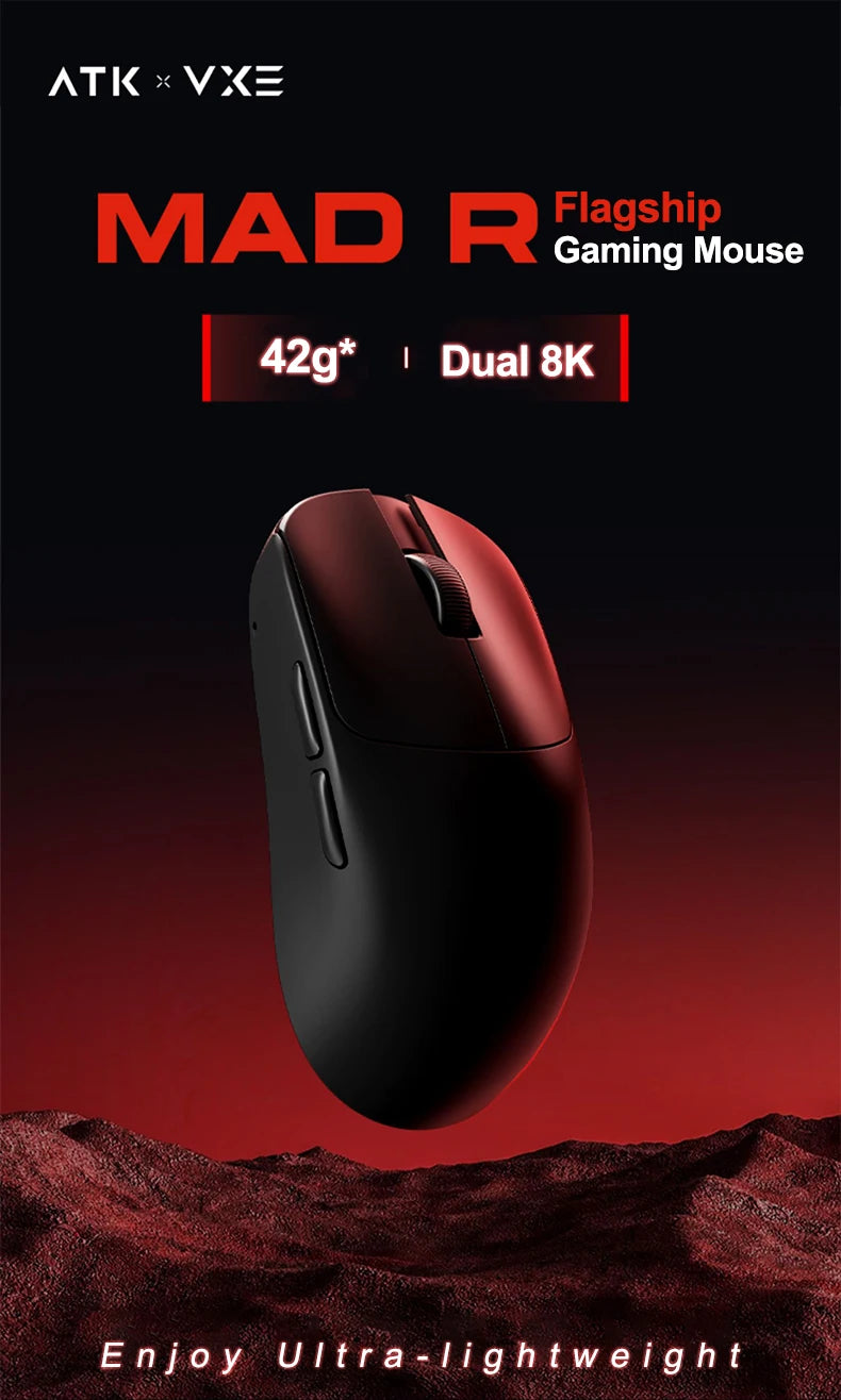 ATK VXE MAD R/R MAJOR Wireless E-sports Gaming Mouse Ultra-lightweight Dual-Mode PAW3395/3950 Ergonomic Mice Standard 8K