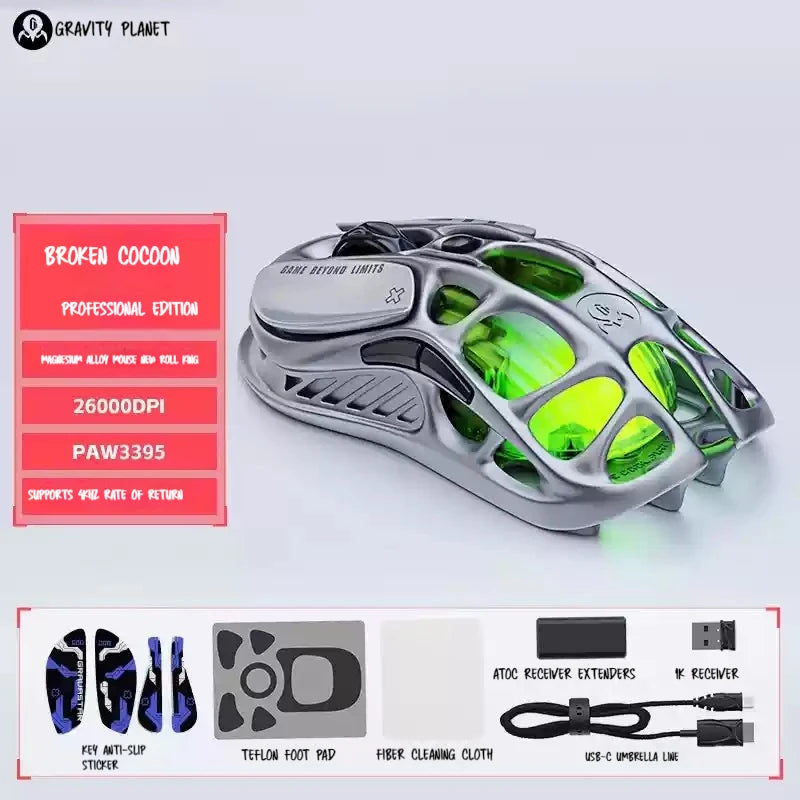 In Stock Gravastar Genuine M1 Gamer Mouse Magnesium Alloy Wireless Bluetooth Mouse 8k Receiver Rgb Low Latency Gaming Mice