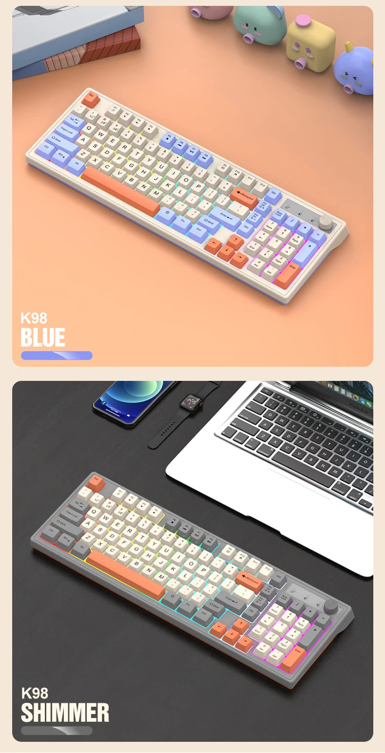 Dual Bluetooth Mechanical Keyboard Dual Modes BT5.0 2.4G Wireless Keyboard RGB Backlight Gaming Keyboard For PC Laptop Tablet