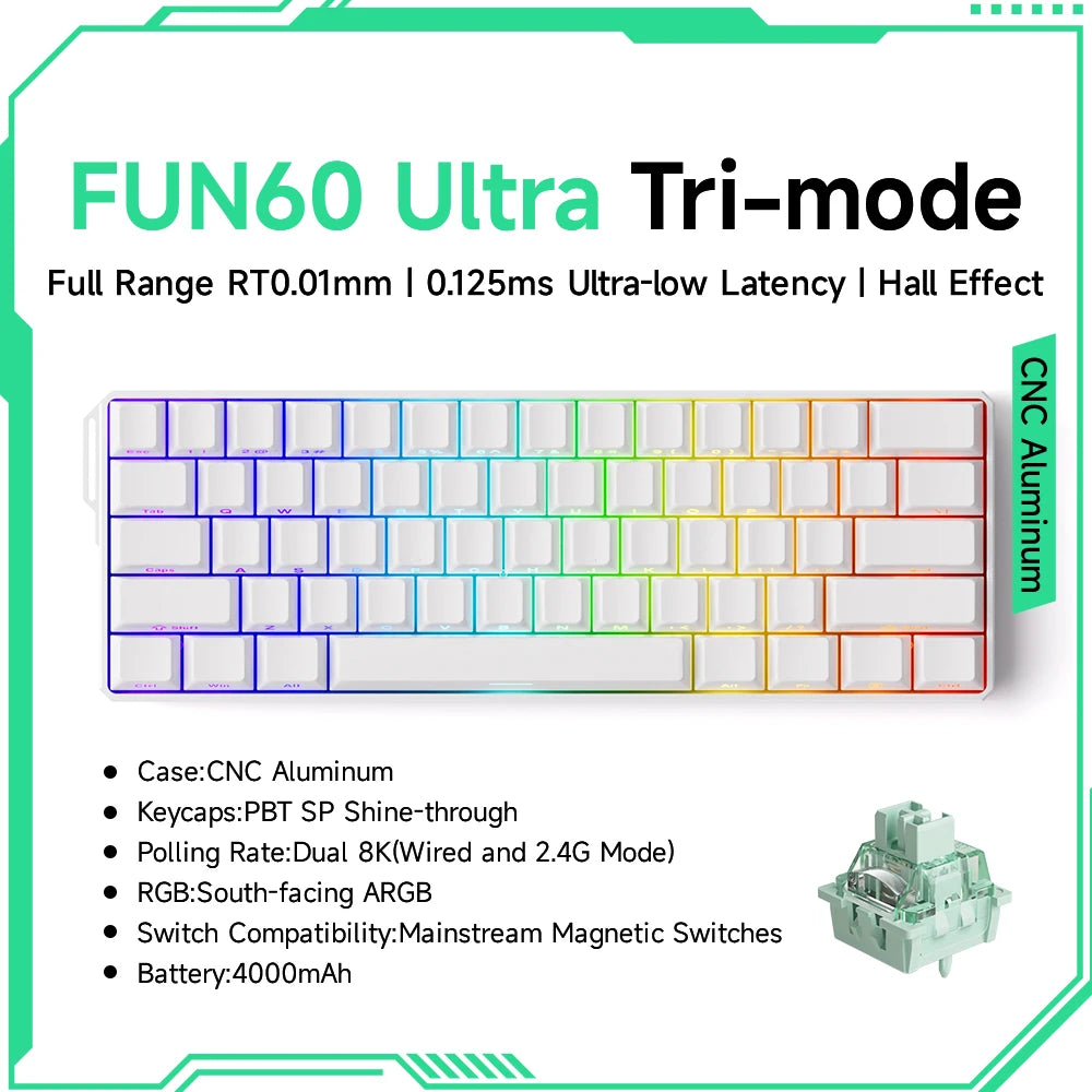 MONSGEEK FUN60 Mechanical Keyboard Magnetic Switch 60% Gaming Keyboard Rapid Trigger 0.01 mm 8K HE/TMR eSports Custom Keyboard