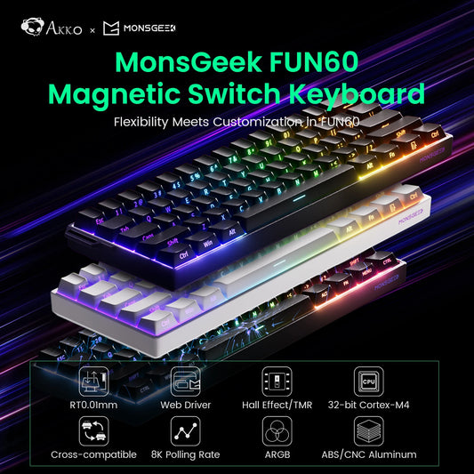 MONSGEEK FUN60 Mechanical Keyboard Magnetic Switch 60% Gaming Keyboard Rapid Trigger 0.01 mm 8K HE/TMR eSports Custom Keyboard