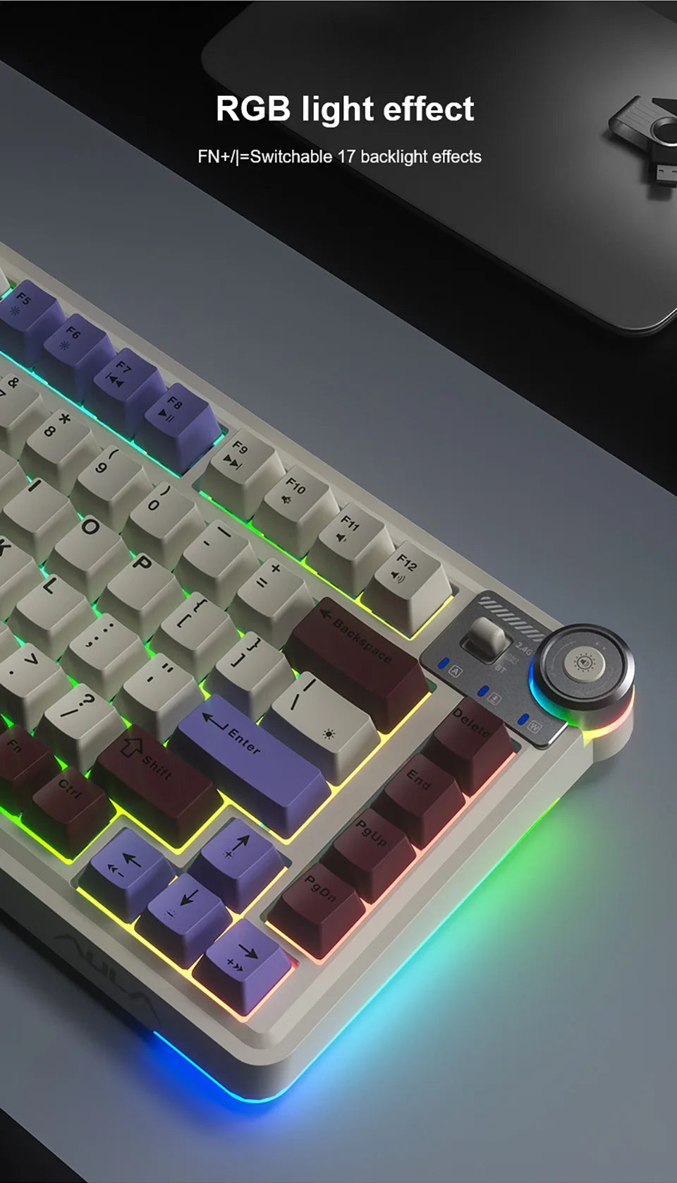 AULA AU75 Esports Gaming Mechanical Keyboard Three Mode 81 Keys PBT Keycap Hot Swappable RGB PC Desktop Typing Wireless Keyboard