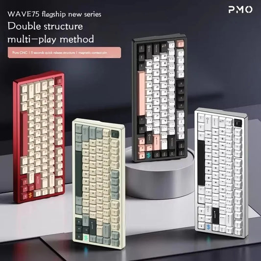 PMO WAVE75 Mechanical Gamer Keyboard RGB Customize Wireless USB/2.4G/Bluetooth 3Mode CNC Esports Gaming Keyboard Office Gifts
