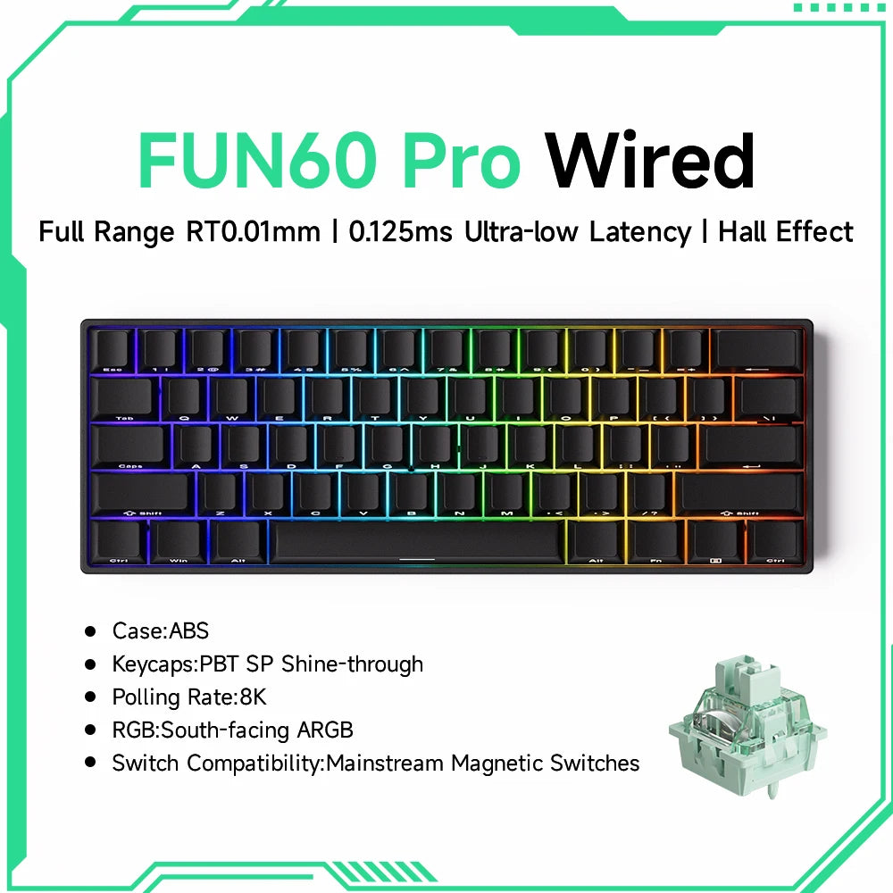 MONSGEEK FUN60 Mechanical Keyboard Magnetic Switch 60% Gaming Keyboard Rapid Trigger 0.01 mm 8K HE/TMR eSports Custom Keyboard