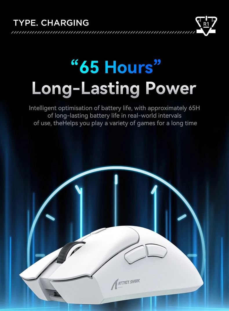 Attack Shark R1 1000Hz Bluetooth Mouse,18000dpi,PAW3311,Tri-mode Connection, Macro Gaming Mouse