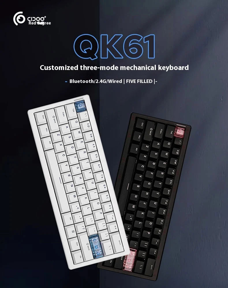 Cidoo QK61 VIA/Qmk Mechanical Keyboard 3-Mode 2.4G Bluetooth Wireless Wired Gasket Customization Gaming keyboard For PC Laptop