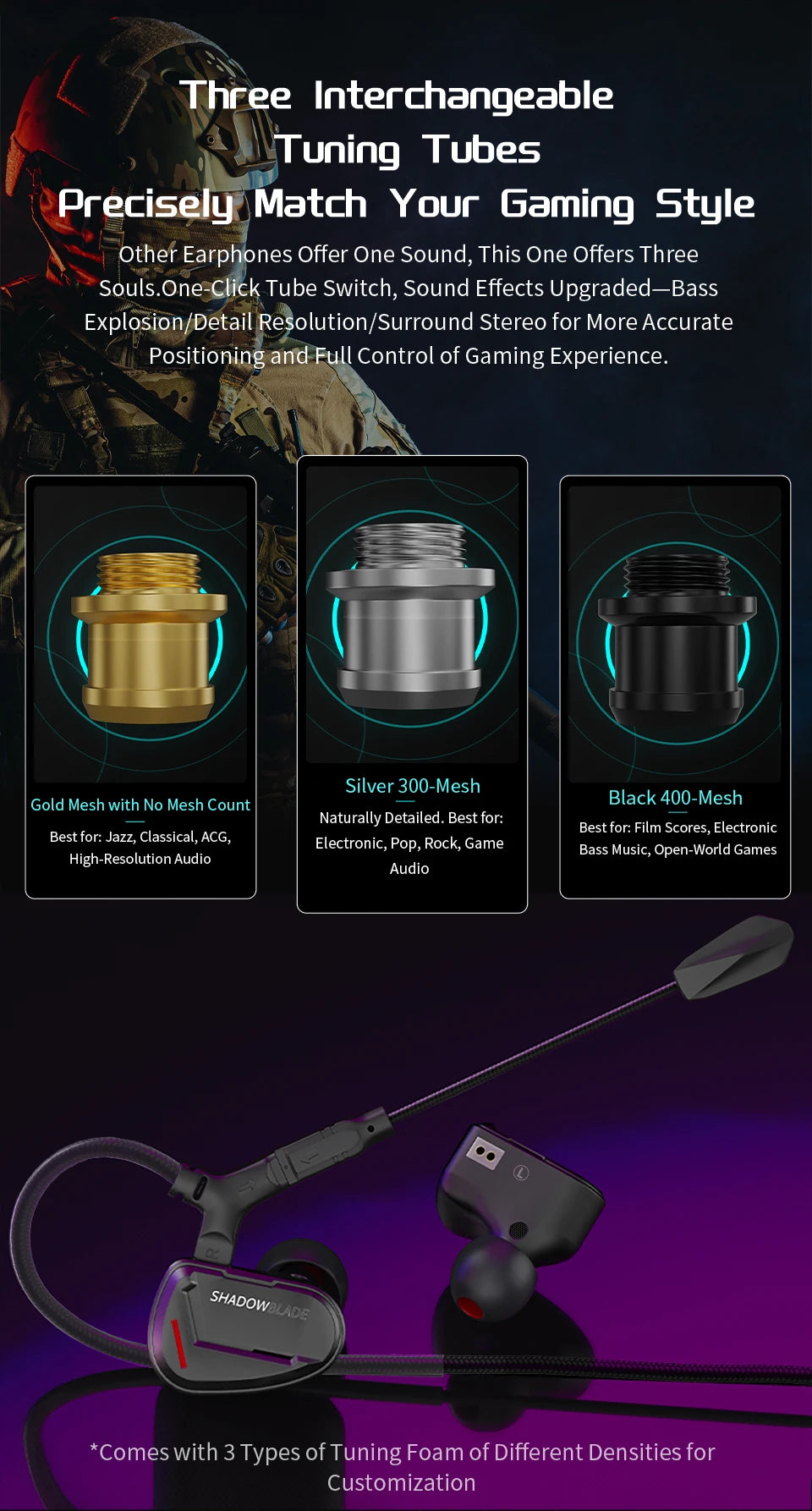 CVJ Shadow Blade In Ear Earphones 1DD+1 Vibration Switch Adjustable Gaming ports in-ear typec Hifi Headphones konoka Mermaid2