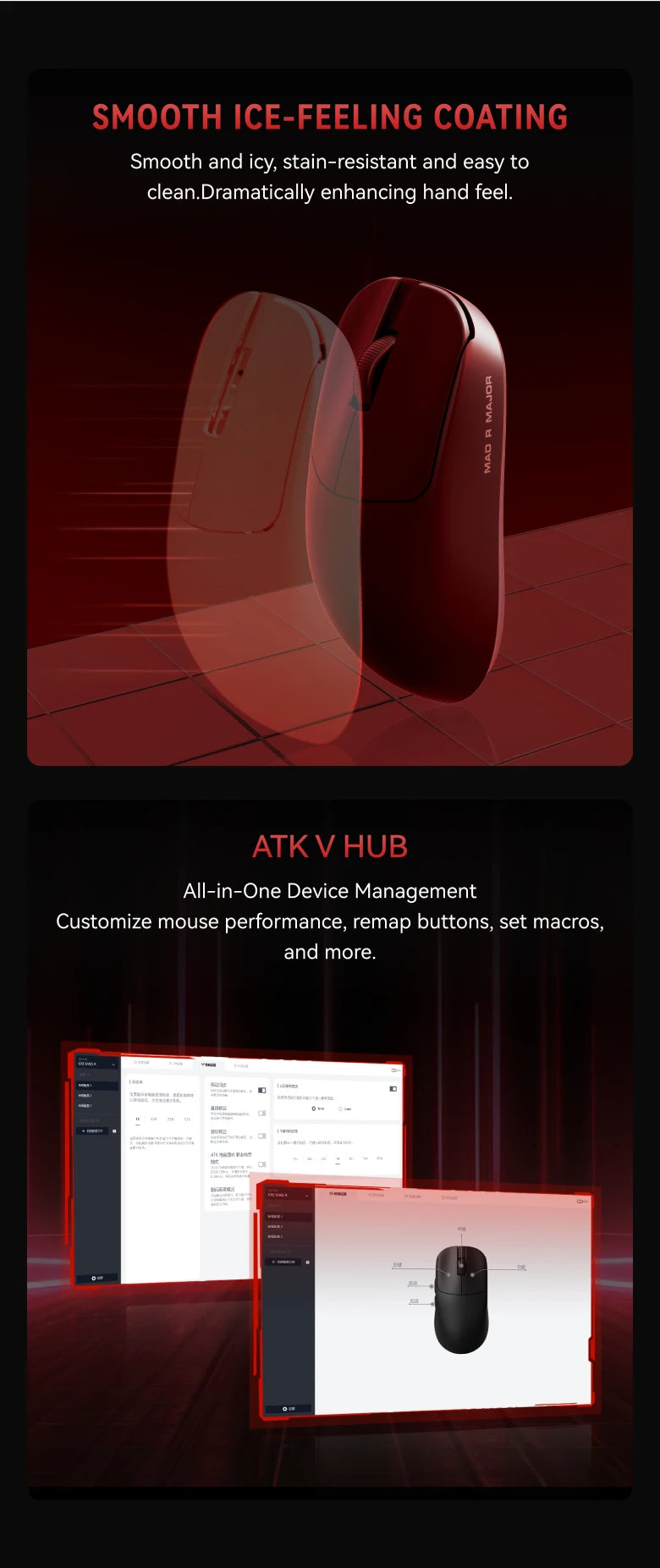 ATK VXE MAD R MAJOR Gaming E-Sports Mouse Ultra-lightweight Dual-Mode PAW3395/3950 Sensor Ergonomic Mice Standard 8K
