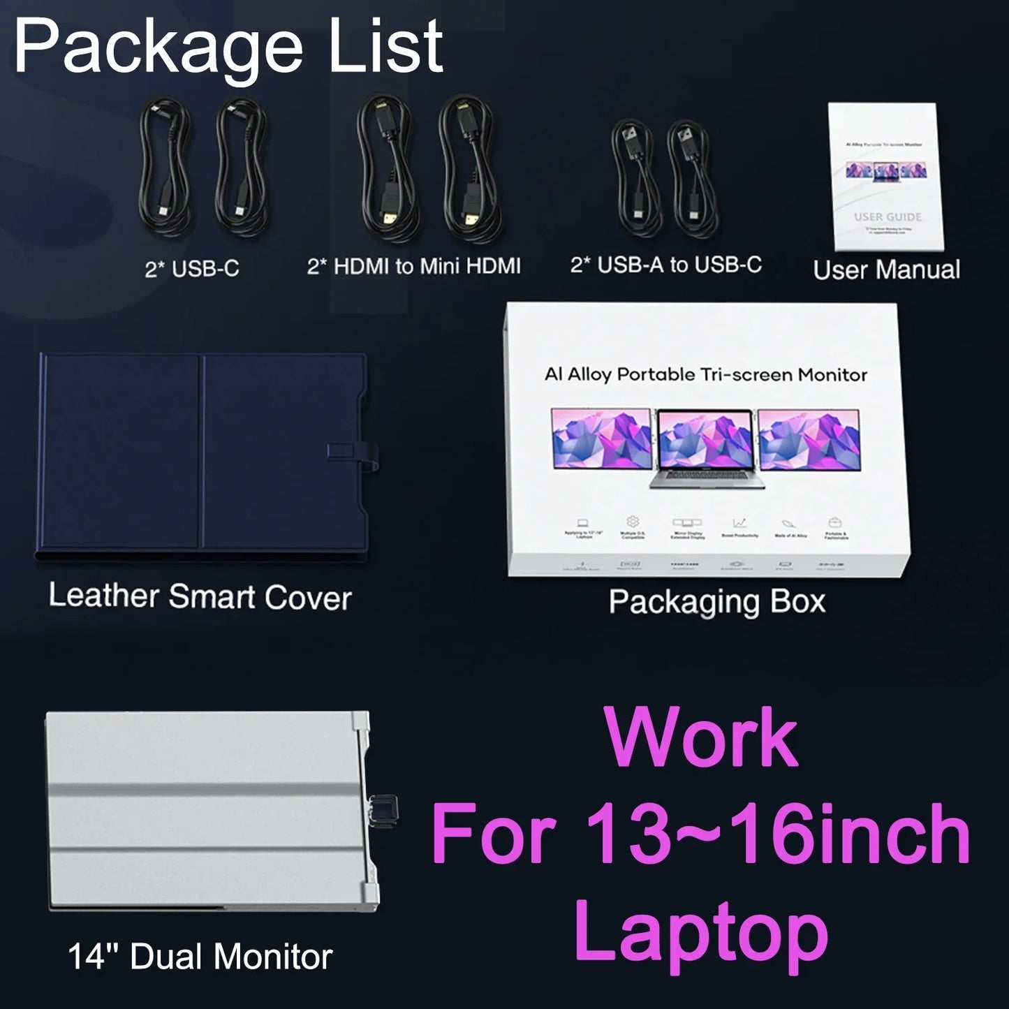 XIANWEI Portable Triple Monitor 14/15 inch Office Double Travel Dual Gaming Folding Extended Display Screen For Laptop Extension