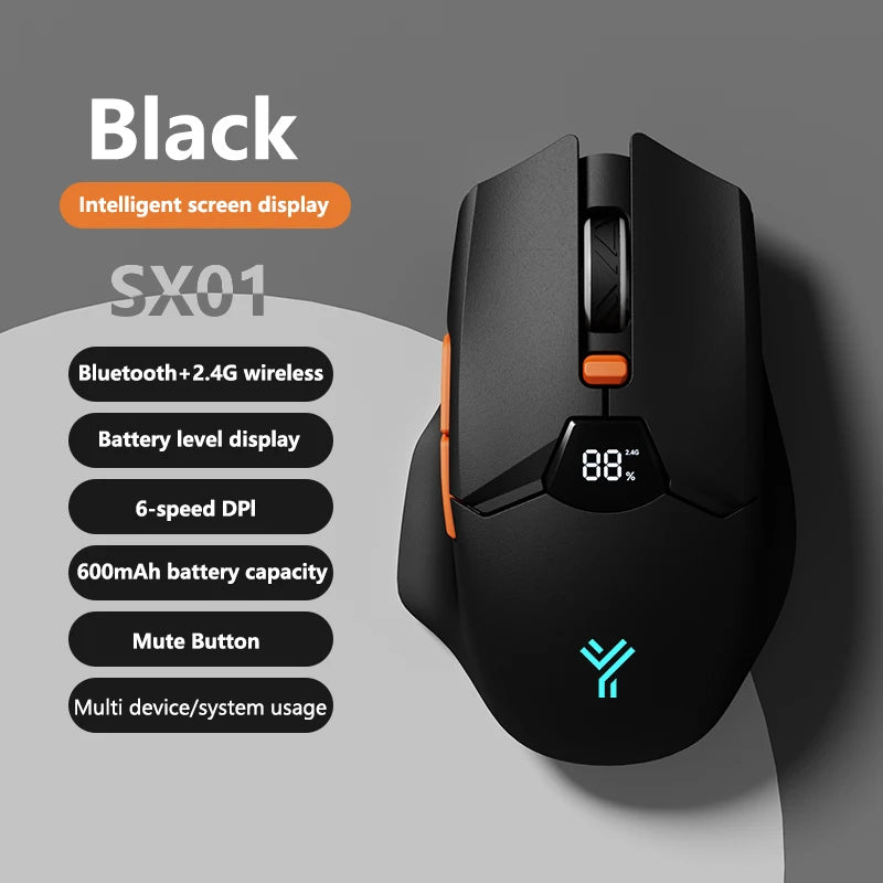 Warvank SX01 Bluetooth Wireless Mouse Smart Screen Battery Level Display Silent Office Mouse 600mAh Rechargeable Gaming Mouse