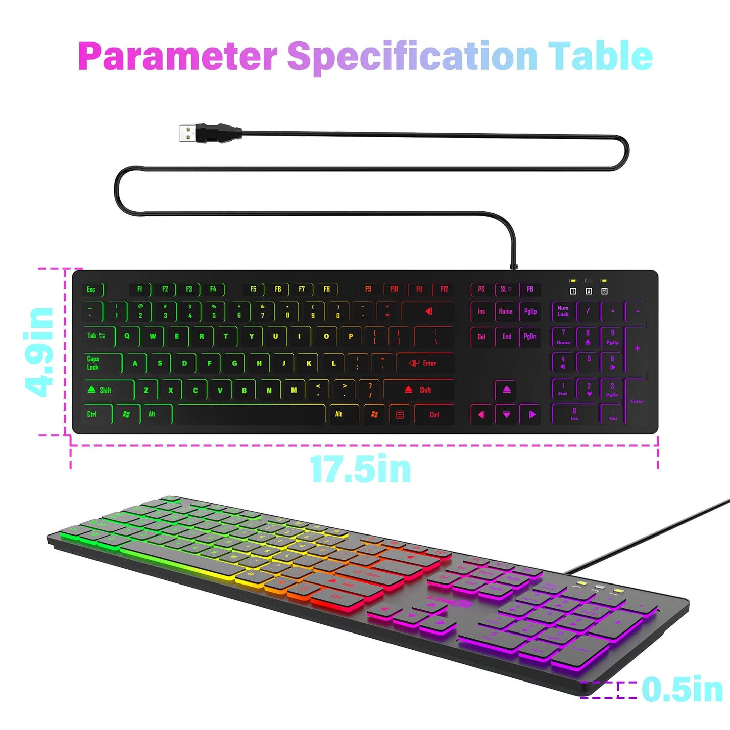Computer Desktop Gaming Keyboard Light Backlit RGB Mute wired keyboard USB office home