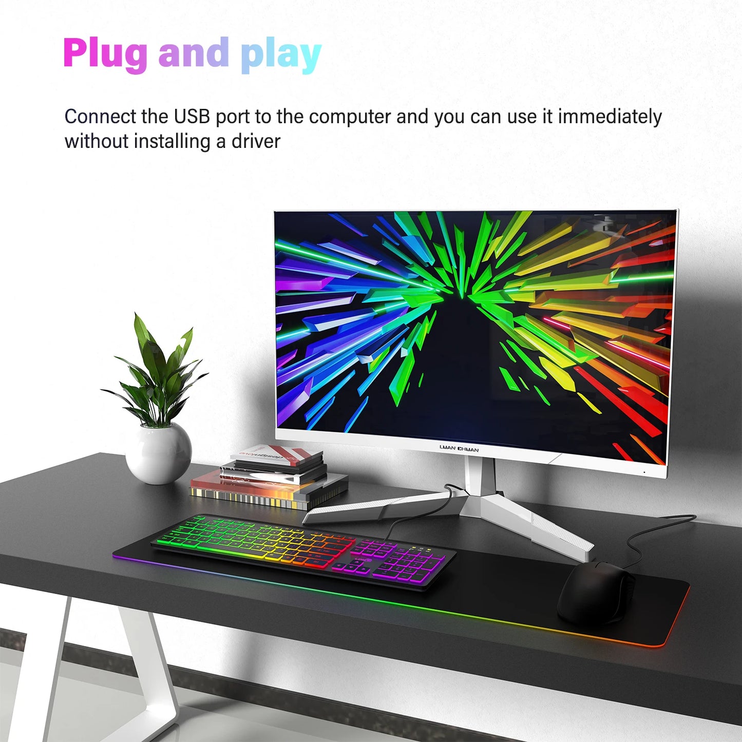 Computer Desktop Gaming Keyboard Light Backlit RGB Mute wired keyboard USB office home