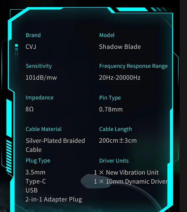 CVJ Shadow Blade In Ear Earphones 1DD+1 Vibration Switch Adjustable Gaming ports in-ear typec Hifi Headphones konoka Mermaid2