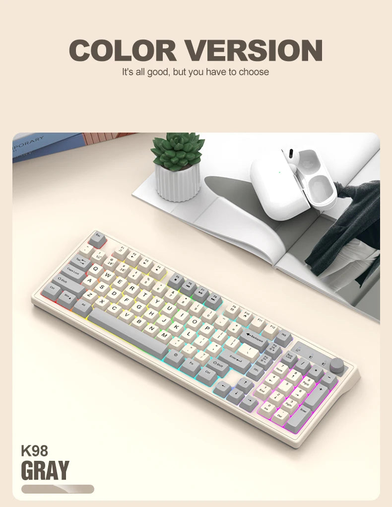 Dual Bluetooth Mechanical Keyboard Dual Modes BT5.0 2.4G Wireless Keyboard RGB Backlight Gaming Keyboard For PC Laptop Tablet
