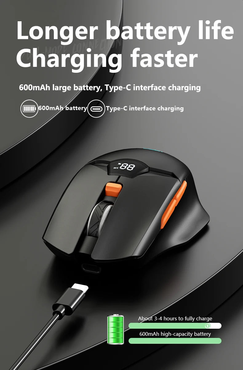 Warvank SX01 Bluetooth Wireless Mouse Smart Screen Battery Level Display Silent Office Mouse 600mAh Rechargeable Gaming Mouse