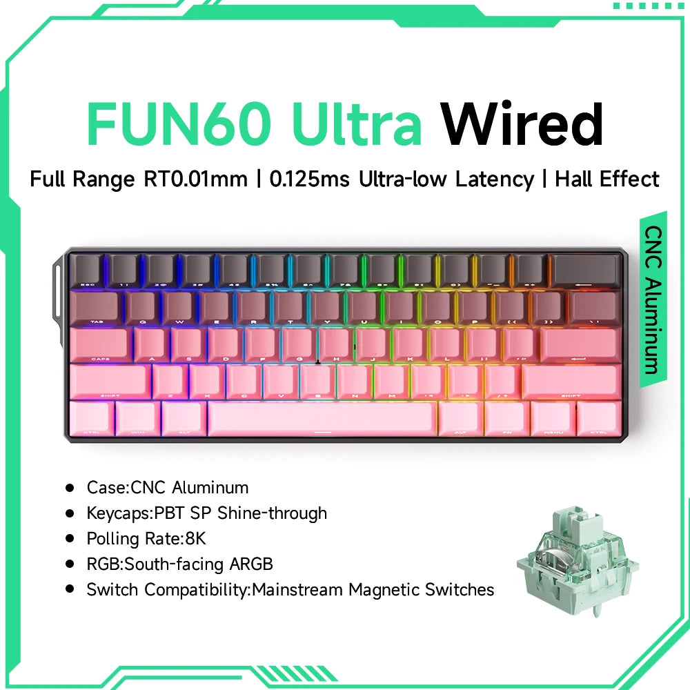 MONSGEEK FUN60 Mechanical Keyboard Magnetic Switch 60% Gaming Keyboard Rapid Trigger 0.01 mm 8K HE/TMR eSports Custom Keyboard