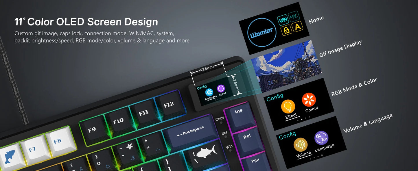 Womier S-K80 75% Keyboard with Color OLED Display Mechanical Gaming Keyboard Hot Swap Keyboard Gasket Mount RGB Custom Keyboard