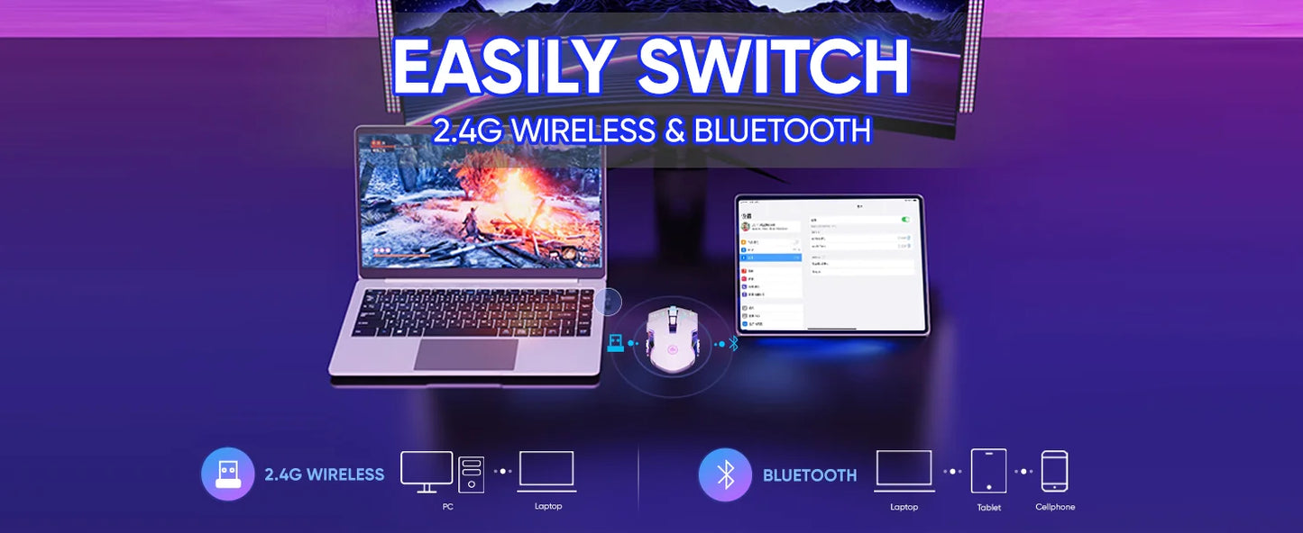 Rechargeable Wireless Mouse Gaming Computer Silent Bluetooth Mouse USB Mechanical E-Sports Backlight PC Gamer Mouse For Computer