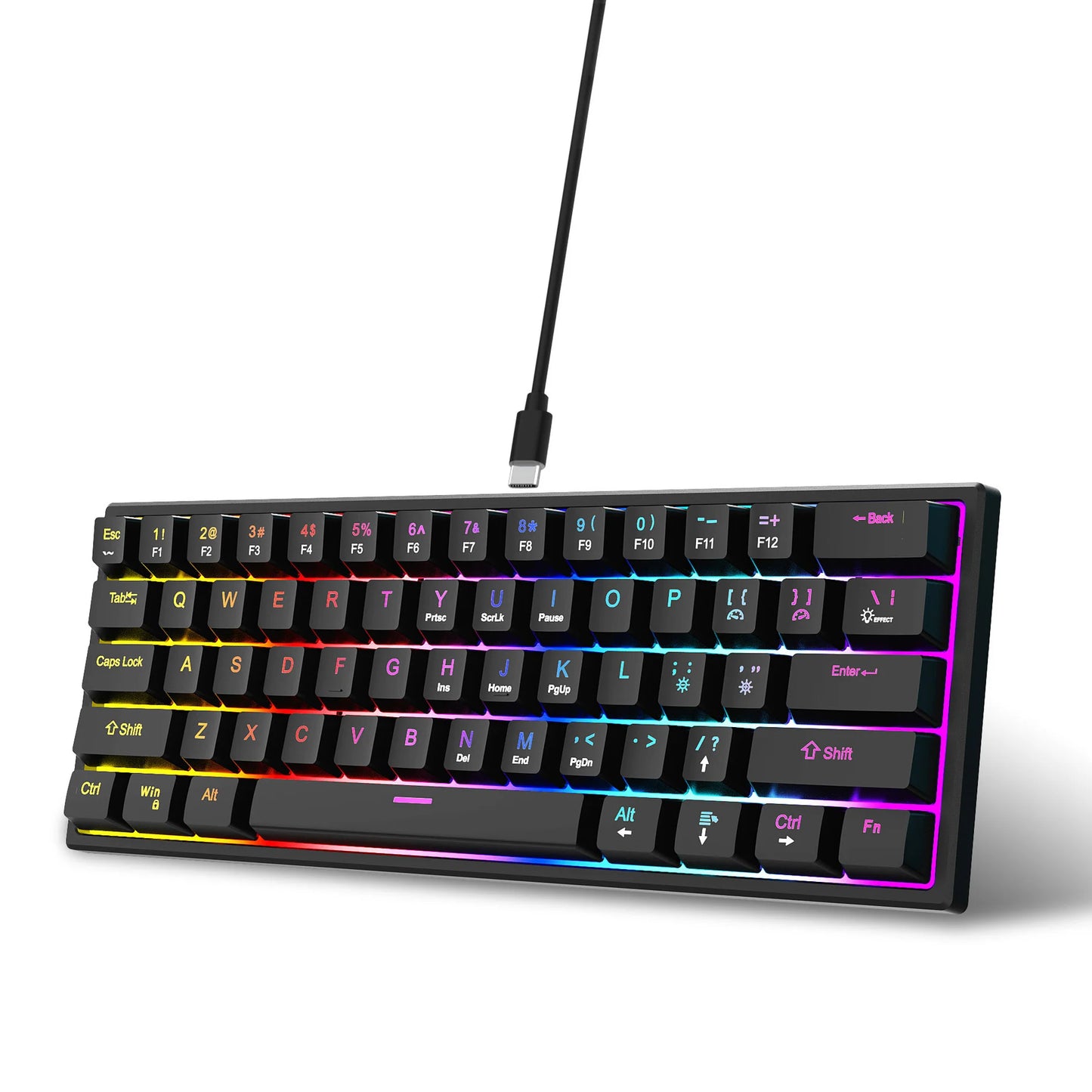 61 Keys Mechanical Keyboard Wired Gaming Keyboard for Laptop Desktop Ergonomics RGB Backlit Cyan Axis Keycaps PC Accessories