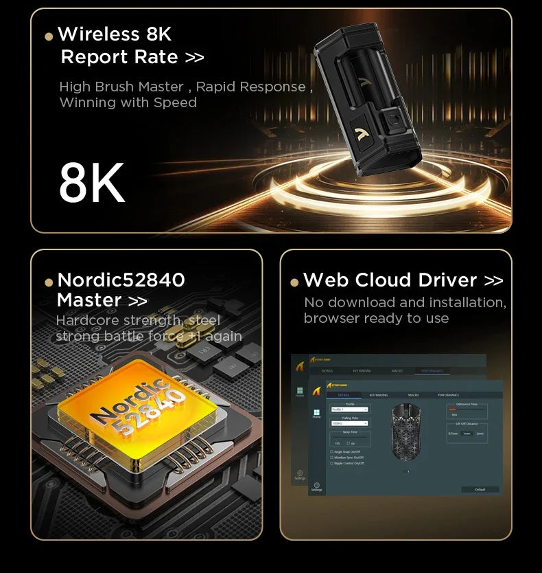 ATTACK SHARK R5 Ultra Carbon Fiber Wireless Gaming Mouse PixArt PAW3950MAX Gaming Sensor 42000DPI 8000Hz MCU Nordic 52840 For PC