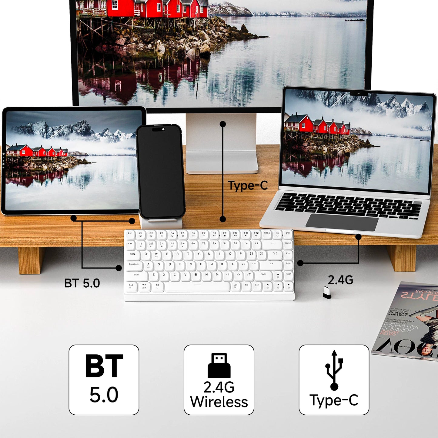 EWEADN MK84 Low Profile Gaming Mechanical Keyboard silent Wireless Bluetooth 3mode Portable Slim Keyboard aluminum alloy panel